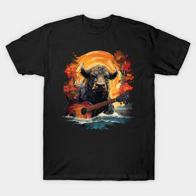 Water Buffalo Playing Guitar T-Shirt by JH Mart